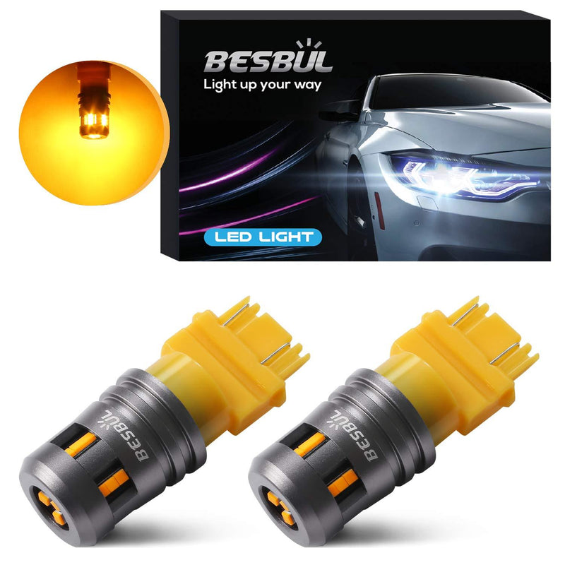 Besbul 3157 LED Bulb Amber, Extremely Bright 3157na 3156 4114 4157 LED High Lumens 12-40V Wide Voltage Compatible For Brake Reverse Tail DRLs Lights Amber Yellow, Pack of 2 - LeoForward Australia