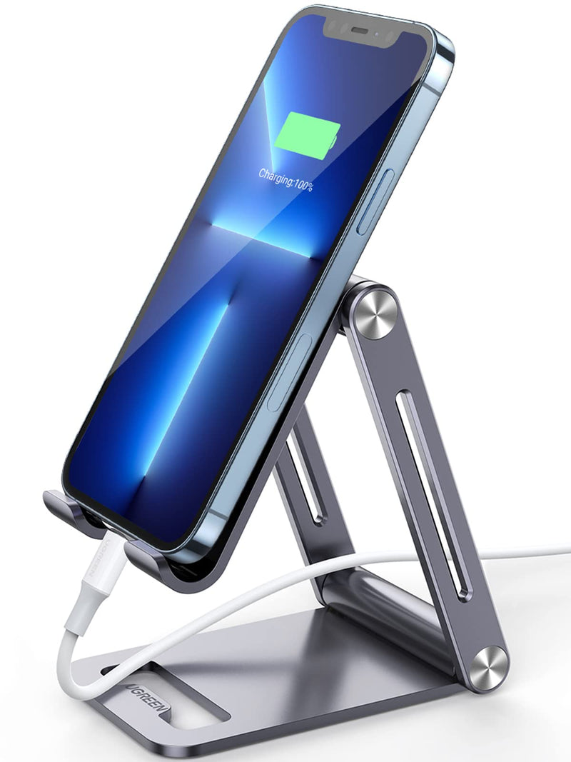  [AUSTRALIA] - UGREEN Cell Phone Stand Desk Adjustable Aluminum Mobile Phone Holder Compatible for iPhone 13 12 Pro Max, iPhone 11 X SE XS XR 8 Plus 6 7 6S Samsung Galaxy Note20 S20 S10 S9 S8 S7 Smartphone Foldable