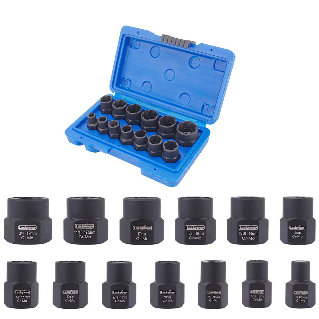  [AUSTRALIA] - Luckyway 13-Piece Impact Bolt & Nut Remover Set, Nut Extractor Socket, Bolt Remover Tool Set