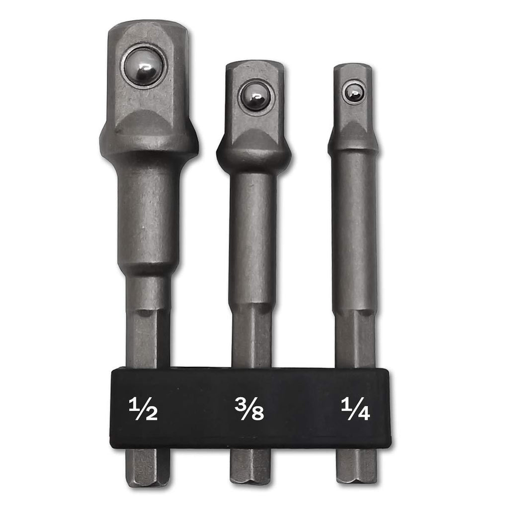  [AUSTRALIA] - 3 PCS | 1/4", 3/8", 1/2" Impact Drive, PTSLKHN 1/4" Hex Shank Socket Adapter Set, CR-V Steel | Compatible with Power Drills & Drivers