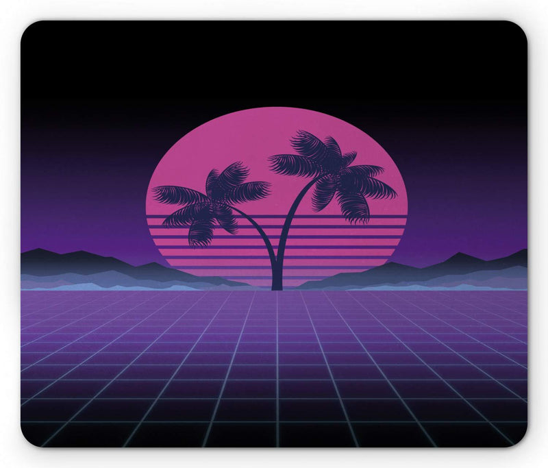 Ambesonne Synthwave Mouse Pad, Retro Artwork Design of Striped Pinkish Moon Exotic Palms and Mountains, Rectangle Non-Slip Rubber Mousepad, Standard Size, Indigo Purple - LeoForward Australia