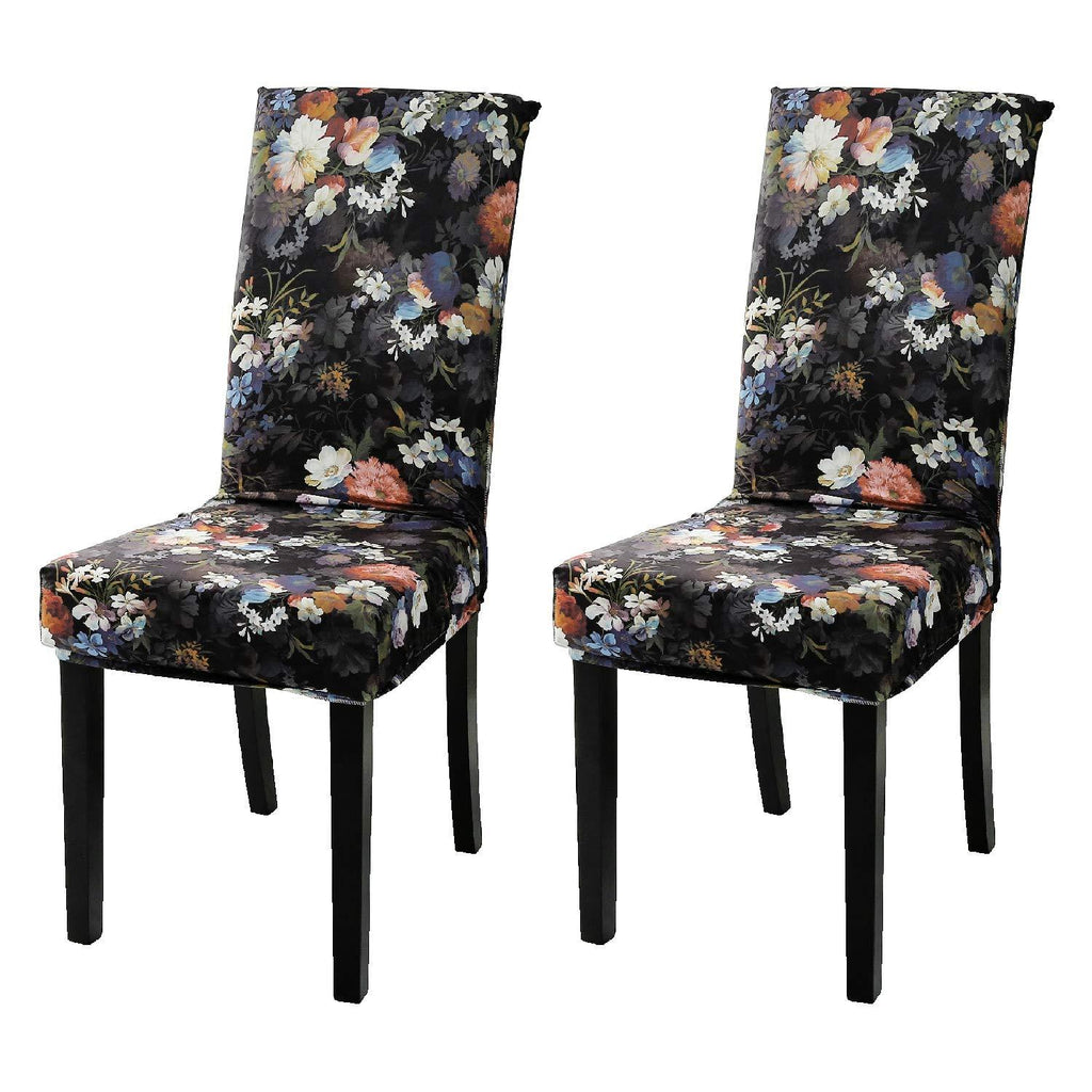  [AUSTRALIA] - Argstar 2 Pack Dining Chair Covers, Floral Armless Chair Slipcover for Dining Room, Printed Kitchen Parson Chair Protector, Black Parson Chair Covers, Removable & Washable, Black Flowers Black White