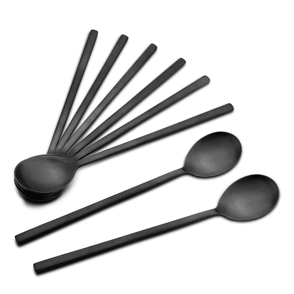  [AUSTRALIA] - Spoons,8 pieces Stainless Steel Korean Spoons,8.5 Inch Soup Spoons,Long Handle Asian Soup Spoons,Rice Spoon,Dinner Spoons,Table Spoon for Home, Kitchen or Restaurant (Black) Black
