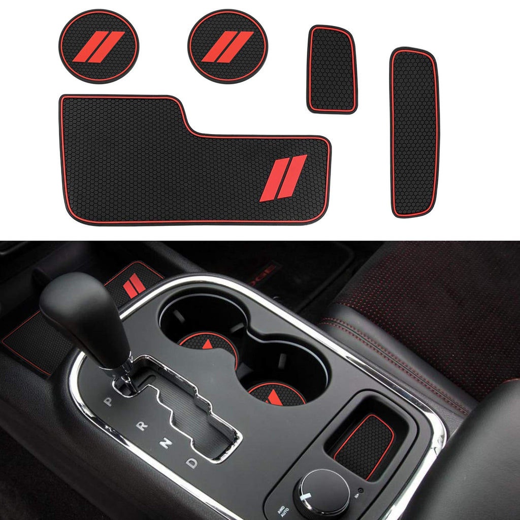  [AUSTRALIA] - 5pcs Custom Fit Cup Holder Insert & Center Console Liner Trim Mats for 2014 2015 2016 2017 2018 2019 Dodge Durango Non Slip Storage Bin Mat Trim