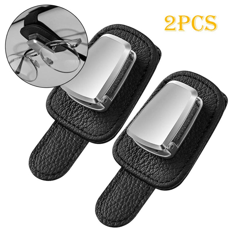 [AUSTRALIA] - Vankcp 2Pcs Car Glasses Holder, Universal Car Visor Sunglasses Leather Holder Clip Eyeglasses Hanger for Car Visor (Black) Black