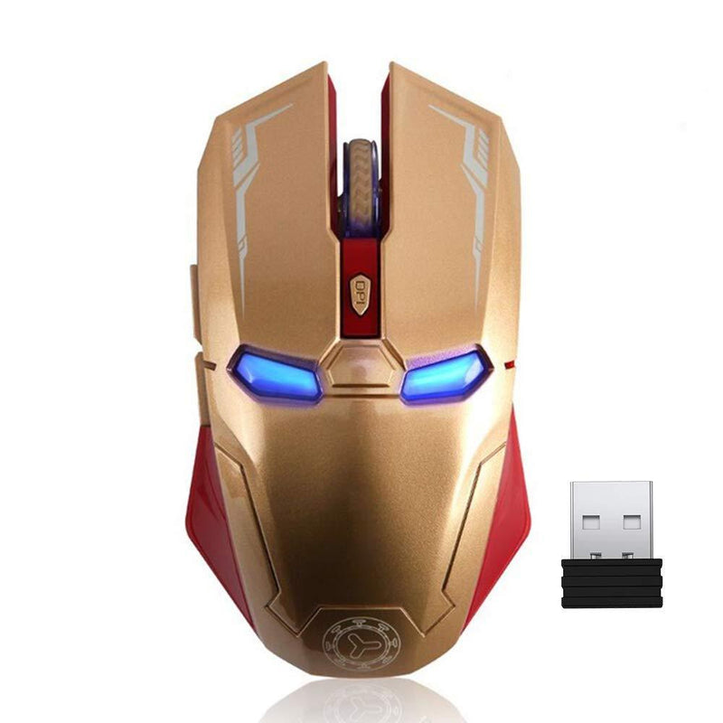 Wireless Mouse 2.4G Portable Mobile Optical Iron Man Mouse with USB Nano Receiver, 3 Adjustable DPI Levels, 6 Buttons for Notebook, PC, Laptop, Computer, MacBook - Gold - LeoForward Australia