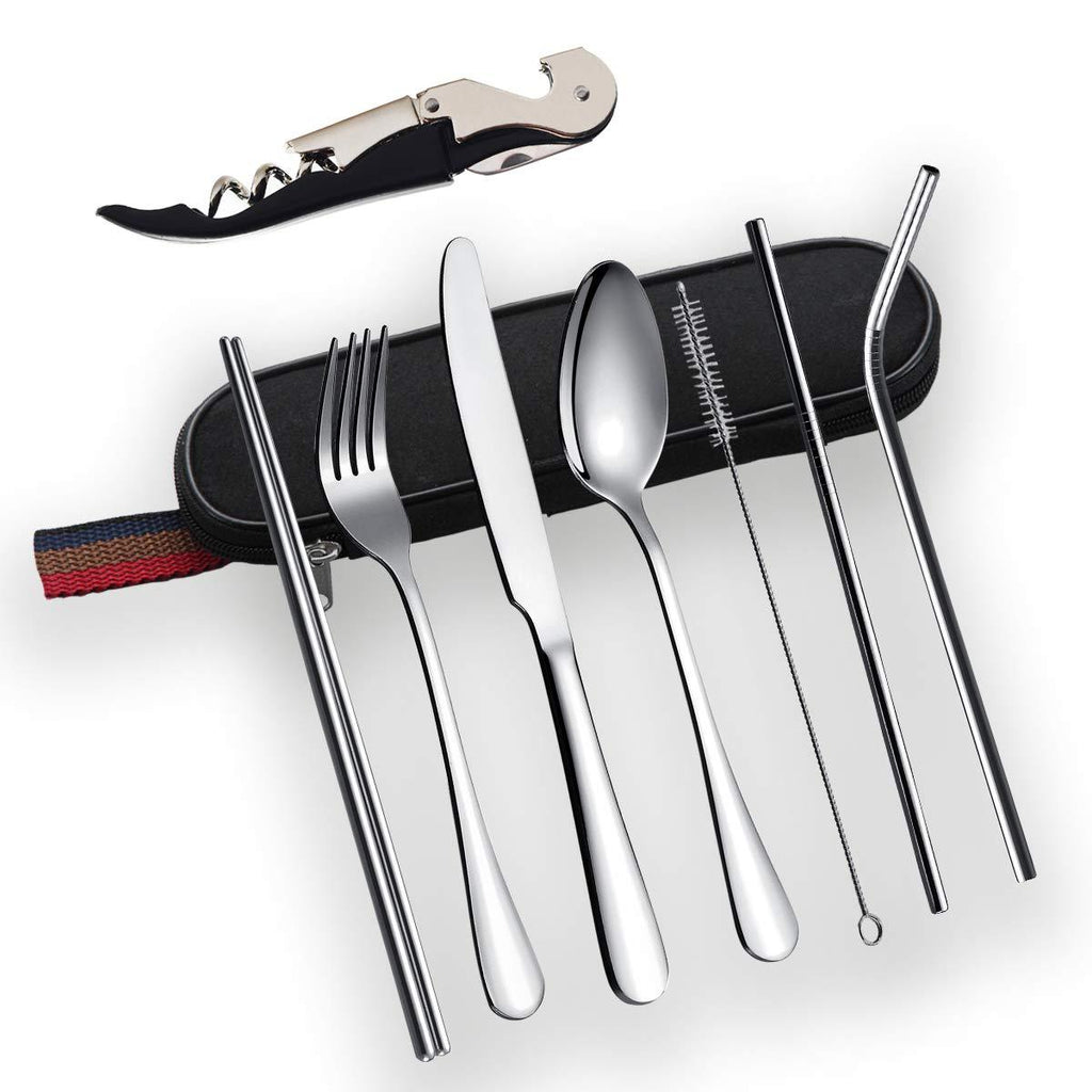  [AUSTRALIA] - Kyraton Portable Flatware, Camping Flatware, Bento Box Flatware, Camping Utensil With a Bottle Openner, Silverware For School/Work/Office/Outdoor, Set of 9 Pieces. KR.BX1010S