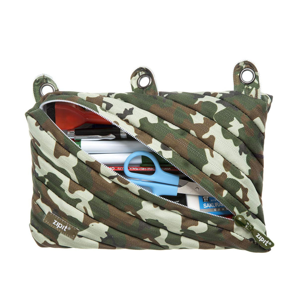  [AUSTRALIA] - ZIPIT Colorz 3-Ring Binder Pencil Pouch for Boys, Large Capacity, Holds Up to 60 Pens, Made of One Long Zipper! (Camo Green) Camo Green 3-Ring Pencil Pouch