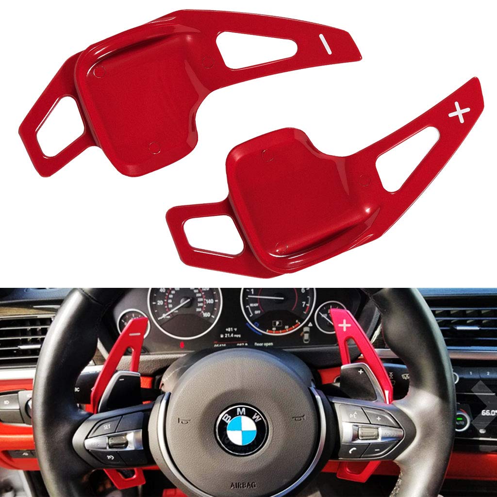 for BMW Paddle Shifter Extensions Cover Trim - Steering Wheel Accessories, Aluminum Metal (Matt Red) - LeoForward Australia