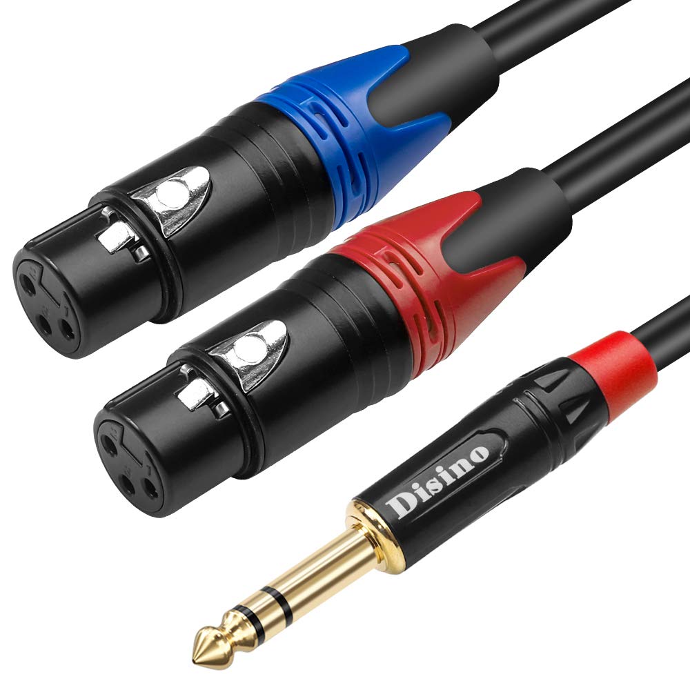  [AUSTRALIA] - DISINO Dual Female XLR to 1/4 inch(6.35mm) TRS Stereo Male Plug Y-Splitter Cable, Unbalanced 2-XLR Female to Quarter inch Adapter Patch Cord - 10 Feet /3 Meters