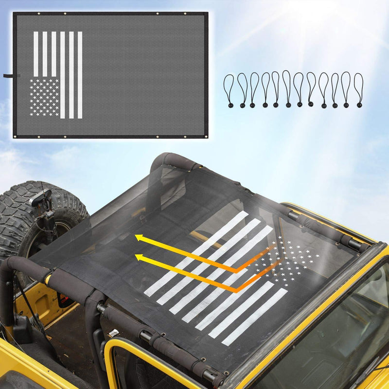  [AUSTRALIA] - JeCar Mesh Roof Sunshade Durable Polyester Bikini Top Cover for 1997-2006 Jeep Wrangler TJ, US Flag