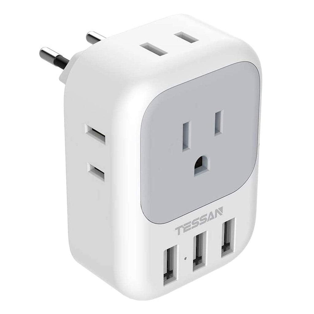  [AUSTRALIA] - European Plug Adapter, TESSAN International Travel Power Plug with 4 AC Outlets 3 USB Ports, US to Most of Europe EU Italy Spain France Iceland Germany Greece Charger Adaptor, Type C Type C-European