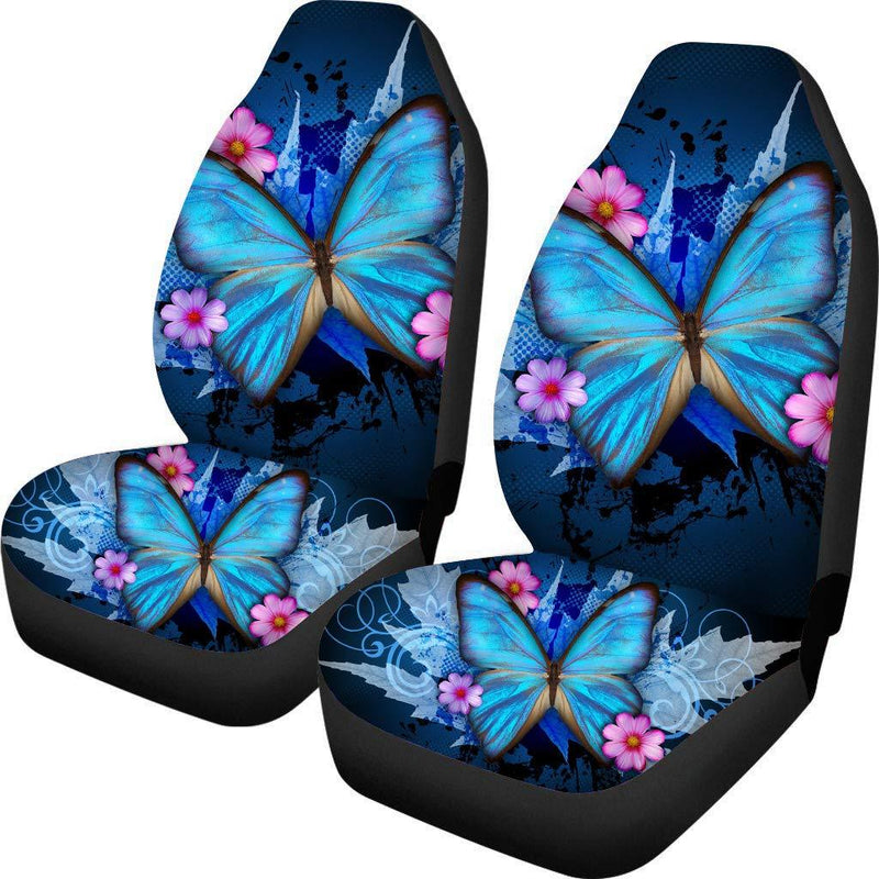  [AUSTRALIA] - ORGYPET Blue Butterfly Flavor Black Car Seat Covers Set for Women Front Seats Only, Anti Slip Breathable and Comfortable Premium Material