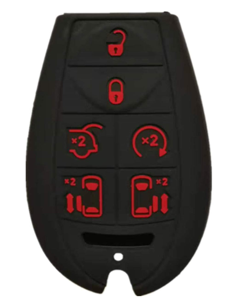  [AUSTRALIA] - RUNZUIE Silicone Keyless Entry Remote Key Fob Cover Case Protector Shell Fit for Dodge Grand Caravan Charger Challenger Durango Journey Ram Magnum Jeep Town Country Black with Red 7 Buttons