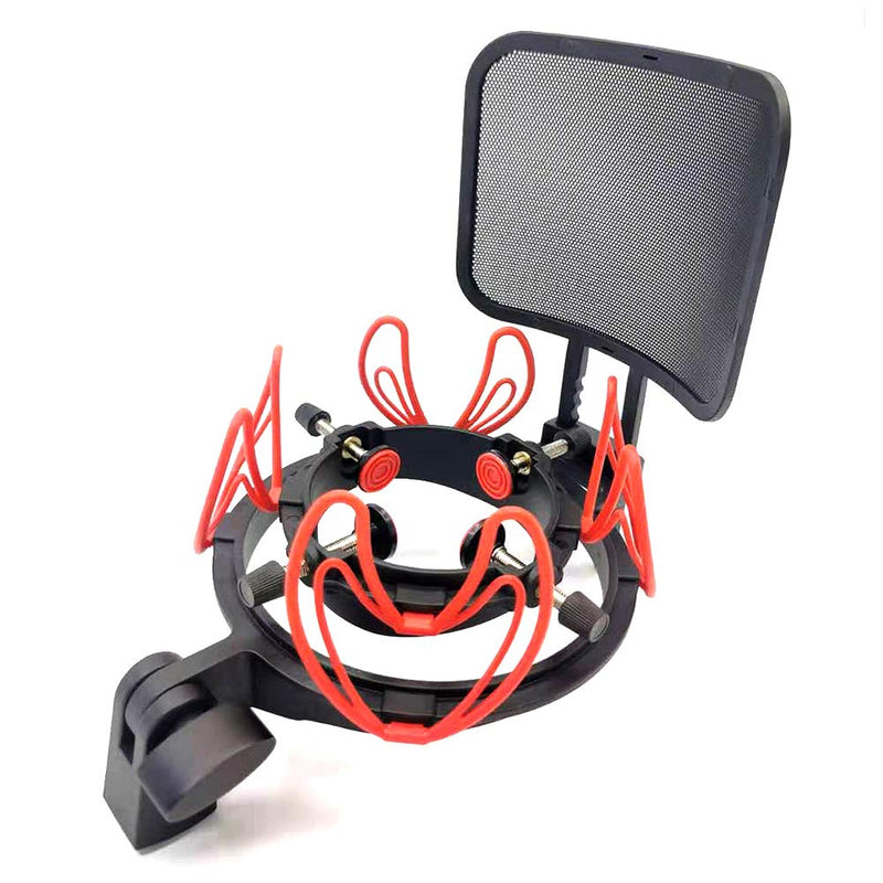  [AUSTRALIA] - Suuntok Microphone Shock Mount Kit Compatible for All Microphones Size at 21-62mm,Includes Universal Mic Shock-Mount and Pop Filter (red) red