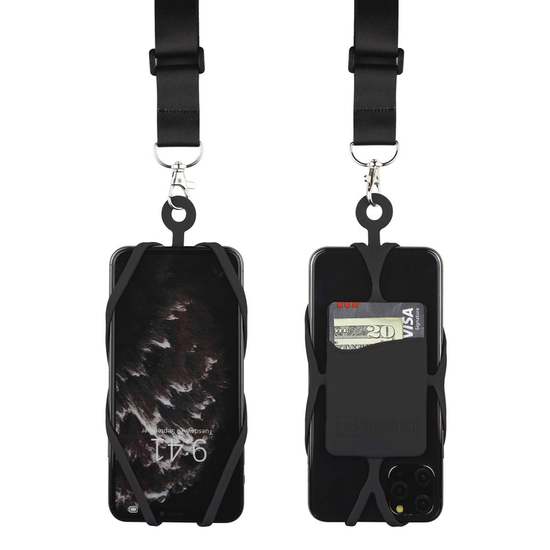  [AUSTRALIA] - Gear Beast Cell Phone Lanyard with Adjustable Neck Strap Compatible with iPhone Galaxy & Most Smartphones, Silicone Phone Holder with Card Pocket and Adjustable Satin Polyester Lanyard Black