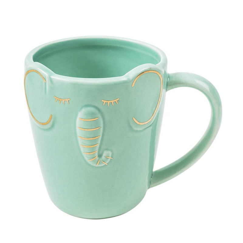  [AUSTRALIA] - Chumbak Glad Elephant Teal Mug - Large - Tea and Coffee Mug, Ceramic Drinking Cup, Dining and Tableware for Hot Beverages, Breakfast Mug for Home & Office, Dishwasher & Microwave Safe, 5.2"x3.7"x4.4" Teal Big Mug