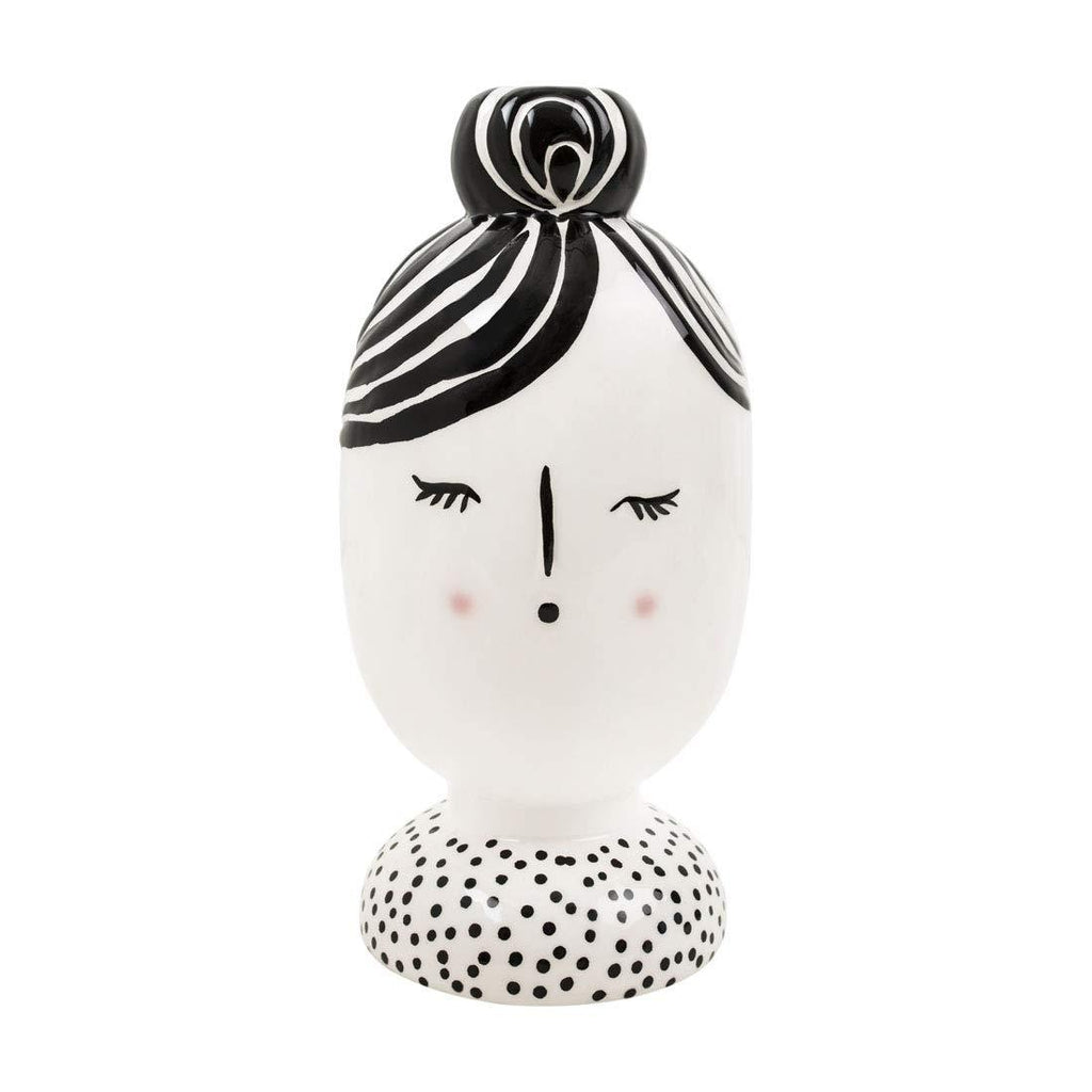  [AUSTRALIA] - Chumbak Blushing Face Tall Vase - Home Décor, Centerpiece for Kitchen, Living Room, Office, Ceramic Vase for Flowers, Plants, Home Decoration, Accent Piece, Size 4.3"x4.3"x9.0" (White and Black) Blushing Face Tall White