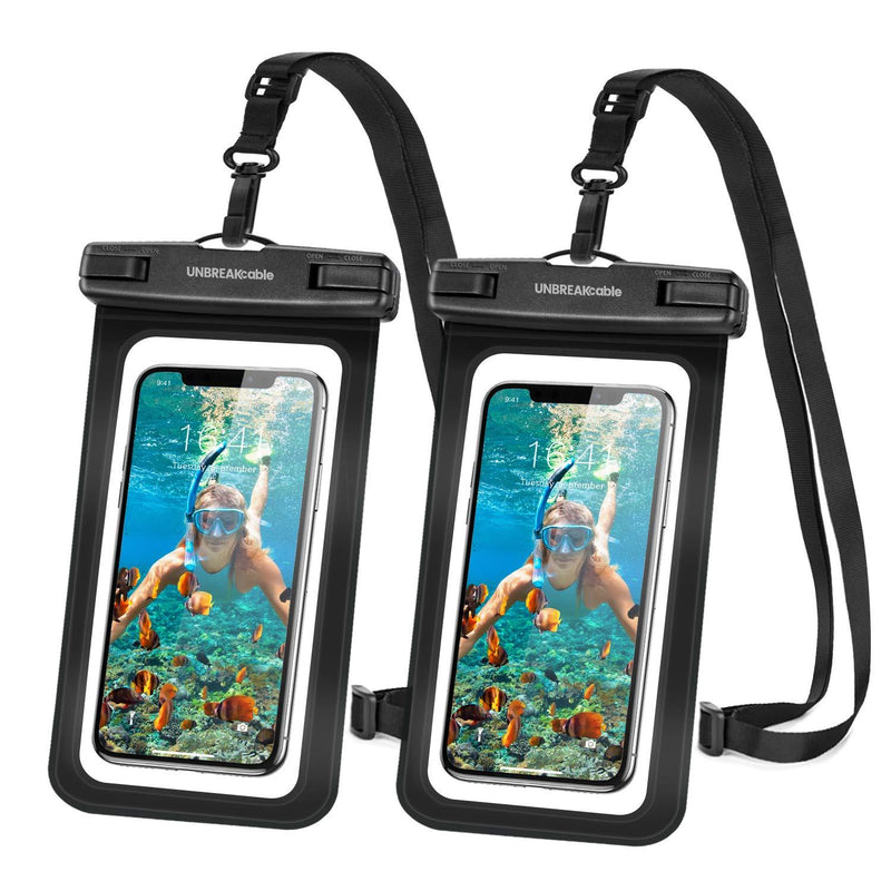  [AUSTRALIA] - UNBREAKcable Universal Waterproof Pouch, IPX8 Waterproof Dry Bag Underwater Case for iPhone 12 Pro Max/11/Xs Max/XR/X/8 Plus Galaxy Pixel up to 7", for Beach Kayaking Travel or Bath-2 Pack, Black