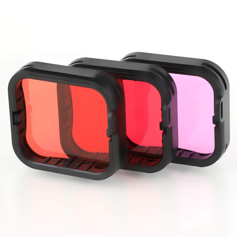  [AUSTRALIA] - Underwater Camera Dive Filters for GoPro Hero 5, 6 and 7 Black Super Suit Waterproof Housing Case in Red, Light Red, and Magenta, Professional Color Correcting Photography Accessory