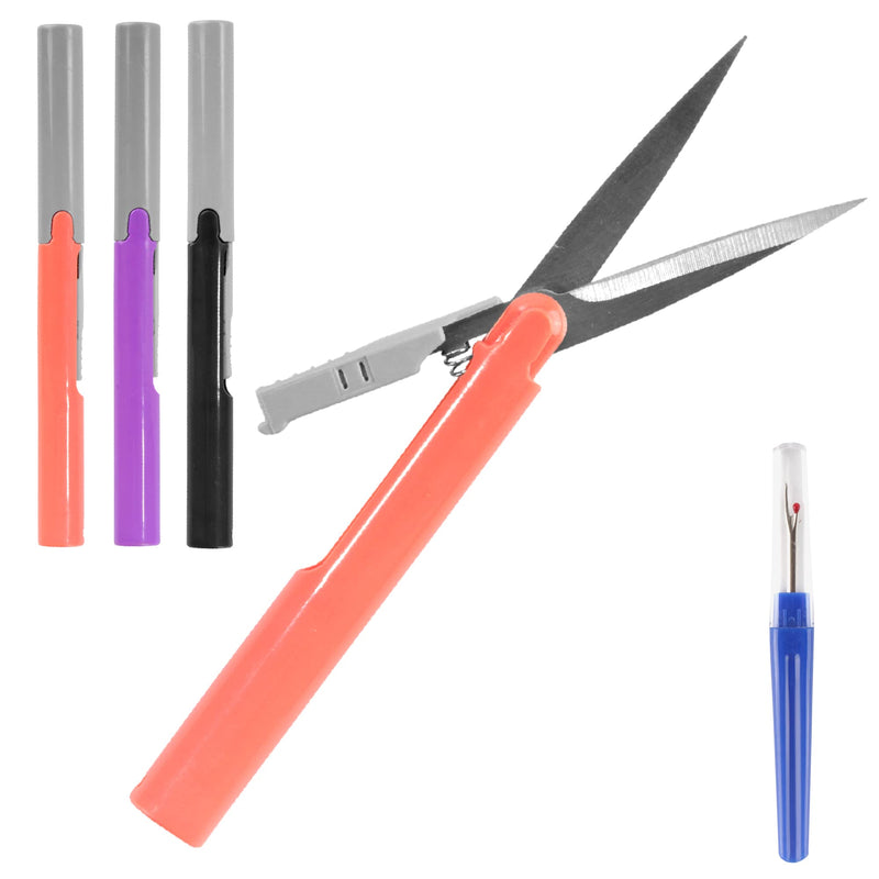  [AUSTRALIA] - BambooMN Penblade Portable Pen-Style Pocket Seam Ripper Travel Scissors - Living Coral, Charcoal, & Purple Plus Stitch Remover - 1 Pair each