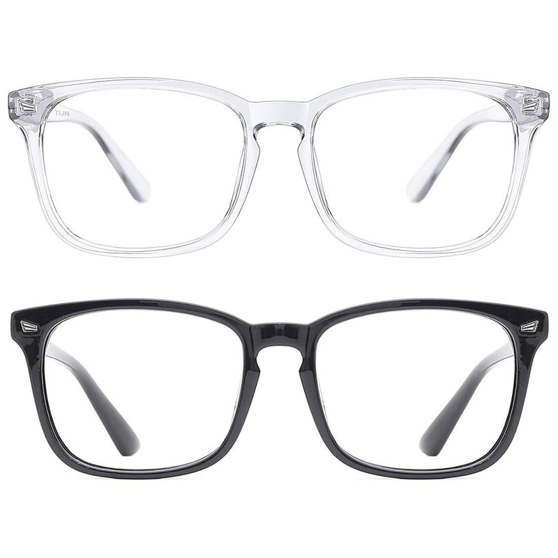  [AUSTRALIA] - TIJN Blue Light Blocking Glasses for Women Men Clear Frame Square Nerd Eyeglasses Anti Blue Ray Computer Screen Glasses Transparent+black(2 Pack)
