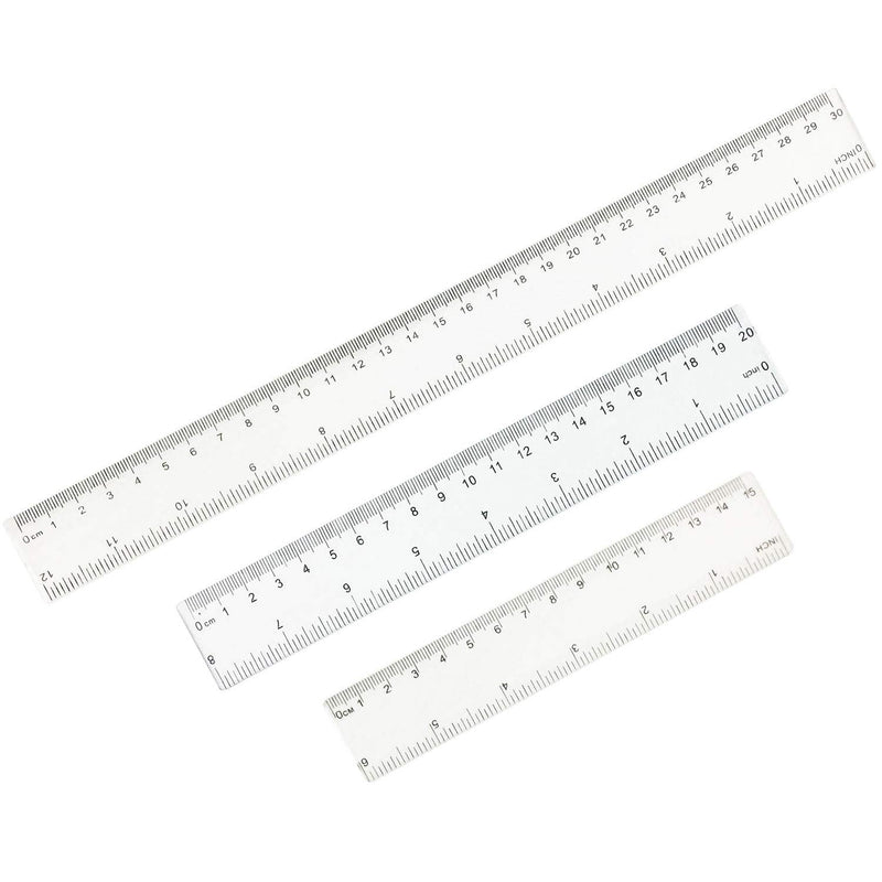  [AUSTRALIA] - 3pcs Straight Plastic Rulers, 6, 8, 12 Inches(15, 20, 30cm) Design Measuring Ruler Tool, Clear