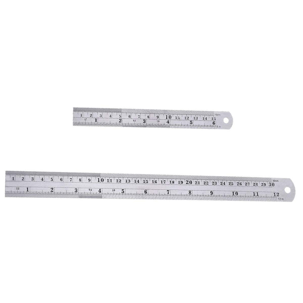  [AUSTRALIA] - Straight Rulers, Stainless Steel 6 and 12 Inches(15 and 30cm) Office Measuring Ruler Tool, 2 PCS
