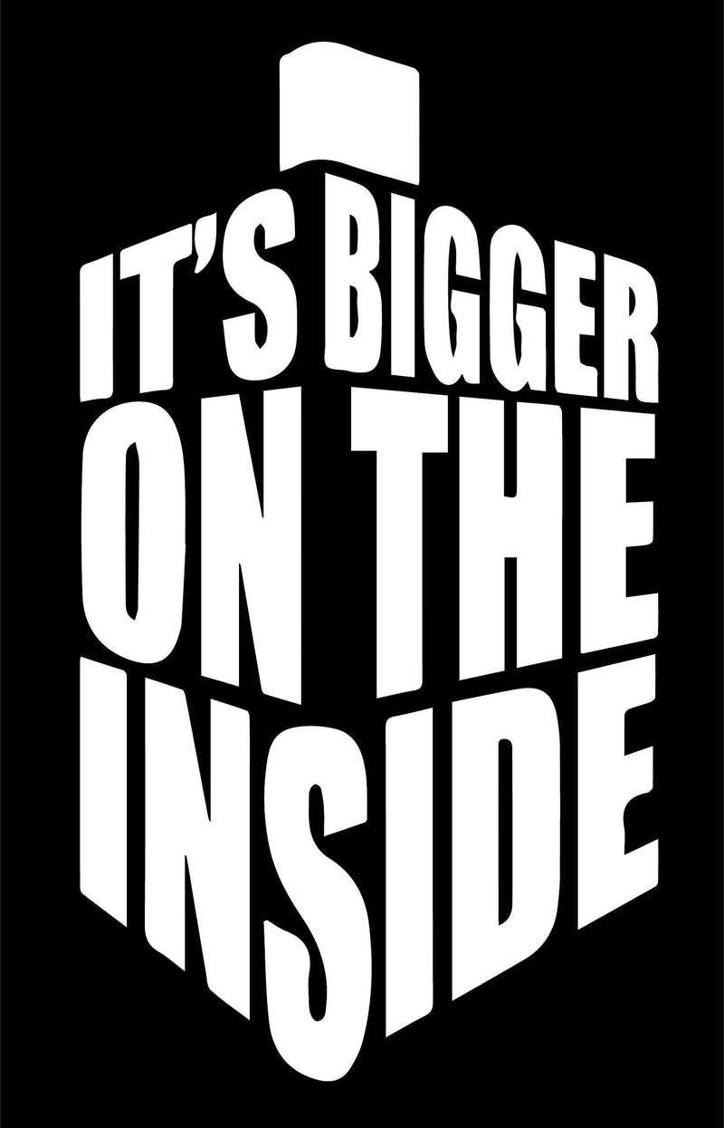  [AUSTRALIA] - It's Bigger on the Inside - 6.5-Inches by 4-Inches Die Cut Vinyl Decal for Window, Car, Truck, Tool Box, Virtually any Hard, Smooth Surface | White Vinyl | RS121