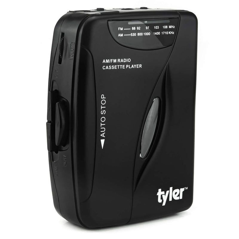  [AUSTRALIA] - Tyler TCP-02 Portable Stereo Cassette Player - Slim 7 x 5 x 2-Inch Listening Device with Tape Deck and Dual Band AM/FM Radio - Retro-Style Battery-Operated Music Tool with Sport Earbuds and Belt Clip
