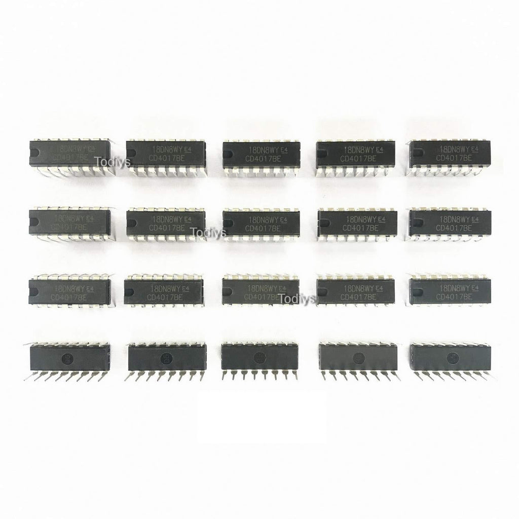 Todiys New 20Pcs for CD4017 CD4017B HCF4017BE HEF4017BP TC4017BP DIP-16 CMOS Decade Counter with 10 Decoded Outputs IC Chip CD4017BE - LeoForward Australia