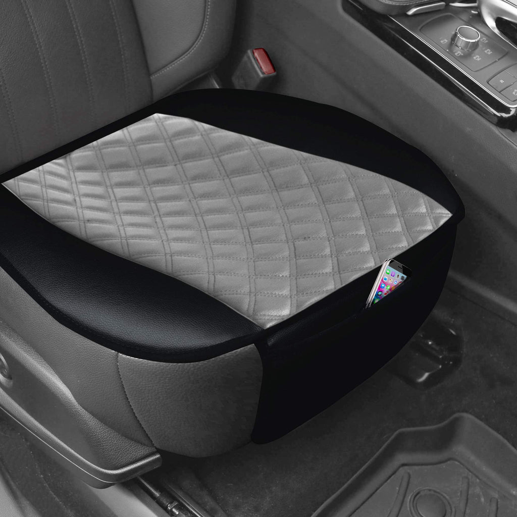  [AUSTRALIA] - TLH Faux Leather Seat Cushion Pad with Front Pocket-Universal Fit for Cars, Auto, Trucks, SUV, Gray Color