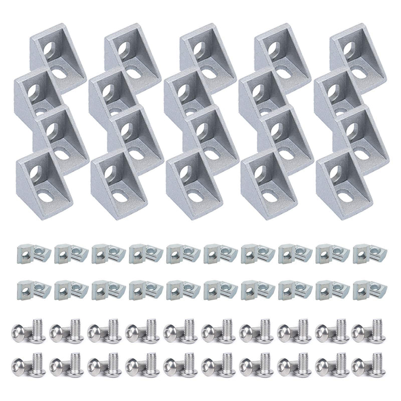  [AUSTRALIA] - Aluminum Extrusion 20Pcs 2020 Aluminum Profiles Corner Brackets Set with 40Pcs M5 T Slot Nuts and Bolts for T Slot Rail 2020 T Slot Aluminum Extrusion