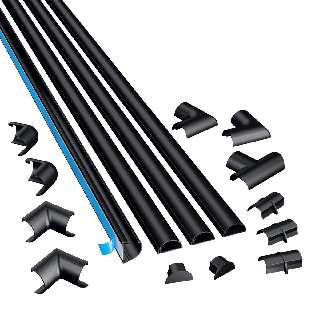  [AUSTRALIA] - D-Line 13.12ft Black Cord Cover Kit, Half Round Cable Raceway, Paintable Self-Adhesive Cord Hider, On Wall Cable Hider, Cable Management - 4x 0.78" (W) x 0.39" (H) x 39" Lengths & 12 Accessories Small (Micro+)