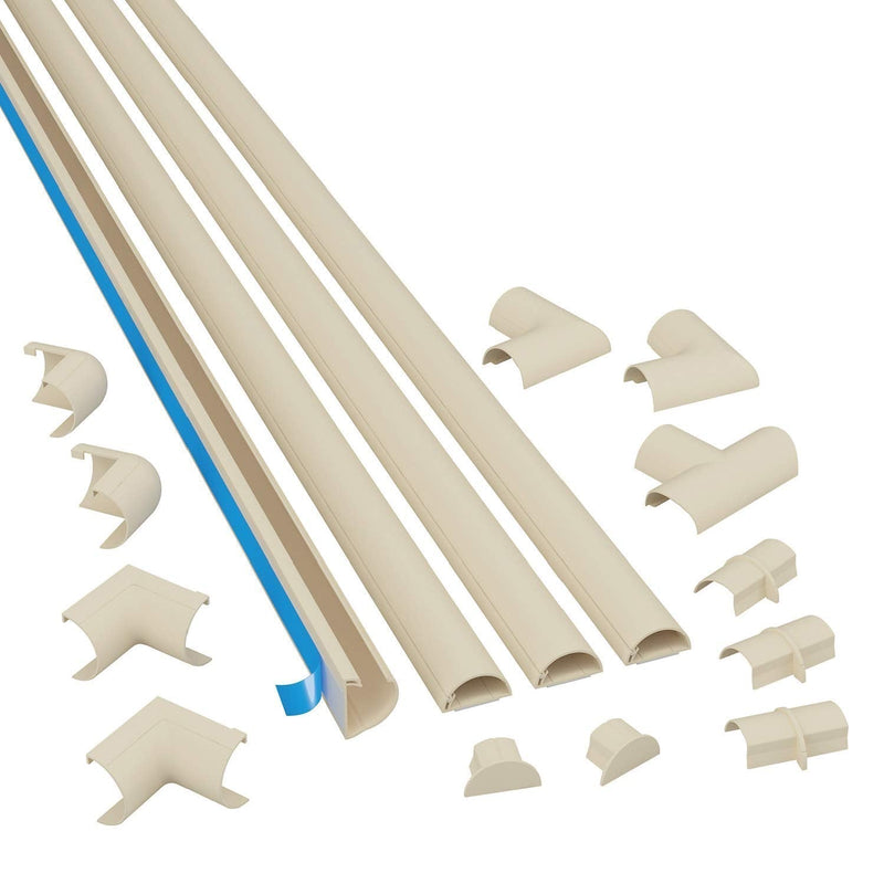  [AUSTRALIA] - D-Line 13.12ft Beige Cord Cover Kit, Half Round Cable Raceway, Paintable Self-Adhesive Cord Hider, On Wall Cable Hider, Cable Management - 4x 0.78" (W) x 0.39" (H) x 39" Lengths & 12 Accessories Small (Micro+)