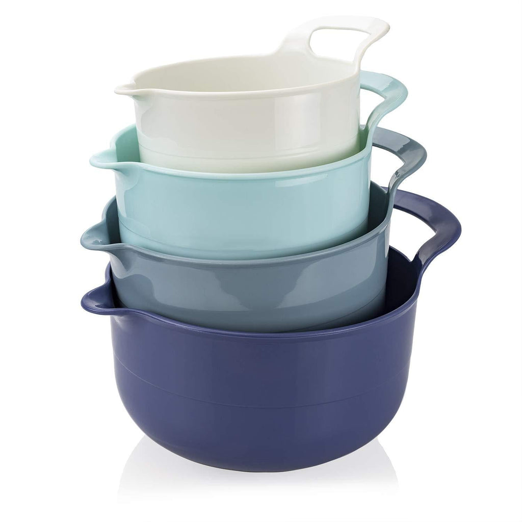 Cook with Color Mixing Bowls - 4 Piece Nesting Plastic Mixing Bowl Set with Pour Spouts and Handles (Ombre Blue) - LeoForward Australia
