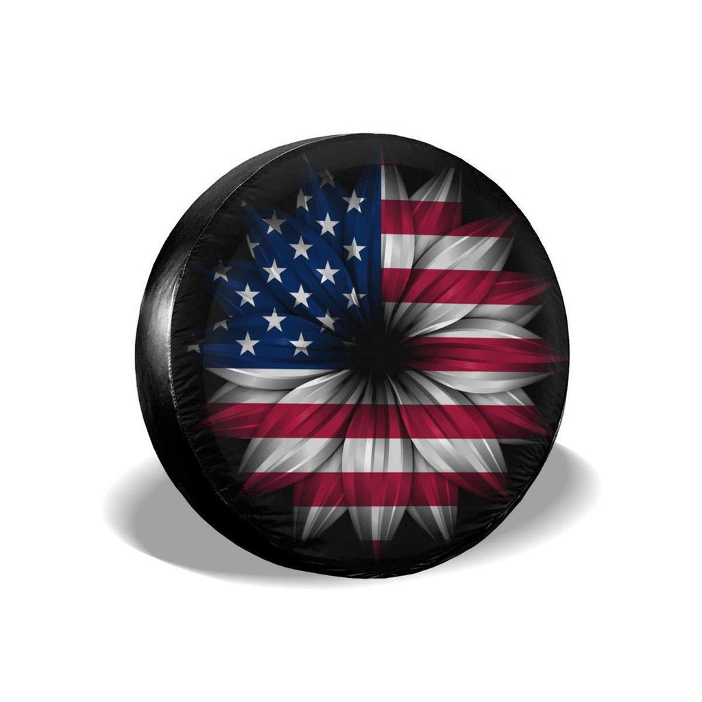  [AUSTRALIA] - Delerain USA Flag Flower Spare Tire Covers Waterproof Dust-Proof Spare Wheel Cover Universal Fit for Jeep, Trailer, RV, SUV, Truck and Many Vehicle (17 Inch for Diameter 31"-33") 17" for tire diameter 31"-33"