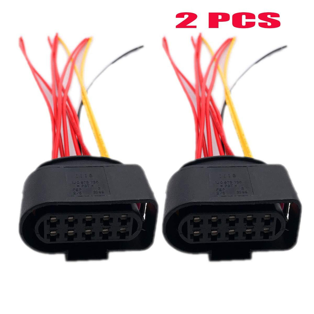 Aokus 2 PACK Headlight Wiring Pigtail Connector Plug 10pin 1J0973735 Compatible with r AUDI A3 VW Jetta Mk4 - LeoForward Australia