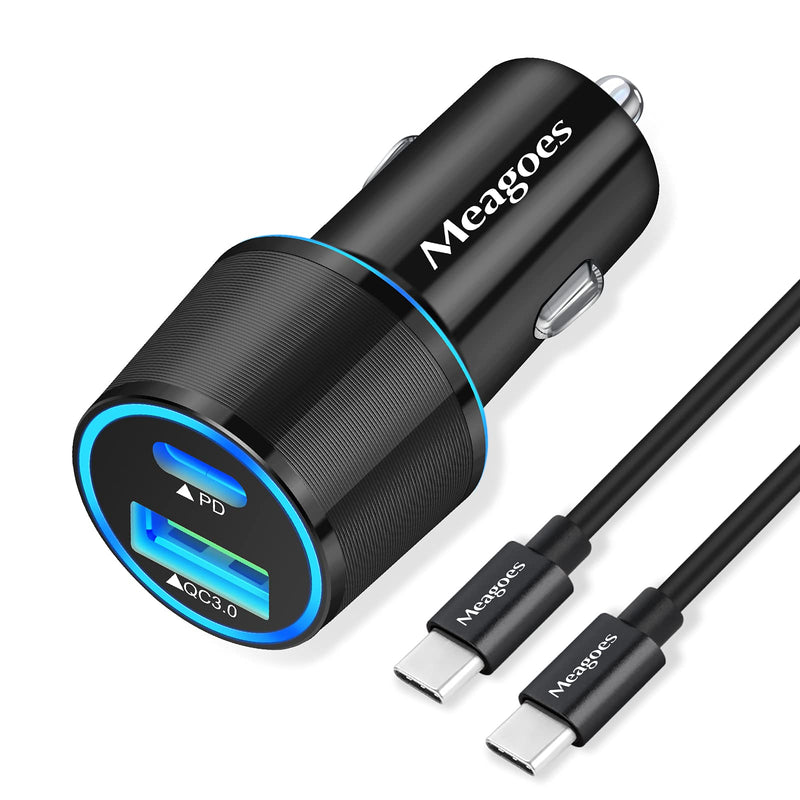  [AUSTRALIA] - Meagoes USB C Car Charger, 36W 2-Port Fast Charging Adapter with PD&QC3.0 Compatible for Samsung Galaxy S21/S20 Plus/Ultra/S10/S9/Note 20/10, iPad Pro, Google Pixel, iPhone 11/Pro/Max -3ft Type C Cord Black