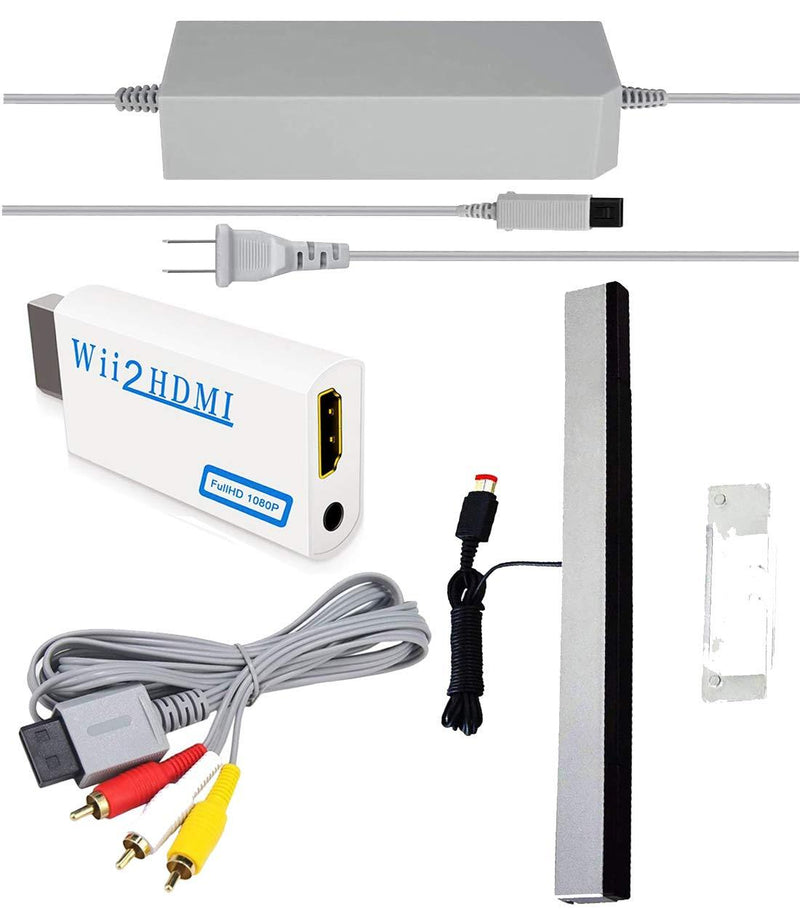  [AUSTRALIA] - SSIOIZZ 4 in 1 Wii Replacement Cables Set, Wii AC Power Adapter + Wii to hdmi Converter+ Wired Motion Sensor Bar and Composite Audio Video Cable for Nintendo Wii Sensor Bar + AV Cord + AC Adapter