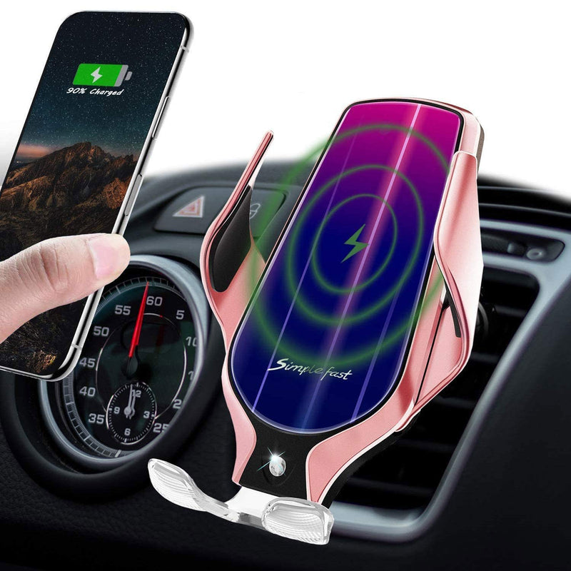 LUKKAHH Wireless Car Charger Mount,Auto-Clamping Air Vent Phone Holder,10W Qi Fast Car Charging,Compatible iPhone 12/12Pro/11/XS/XS Max/X/8/8+, Samsung Note9/Note10/S9+/S10+(Rose Gold) Rose Gold - LeoForward Australia