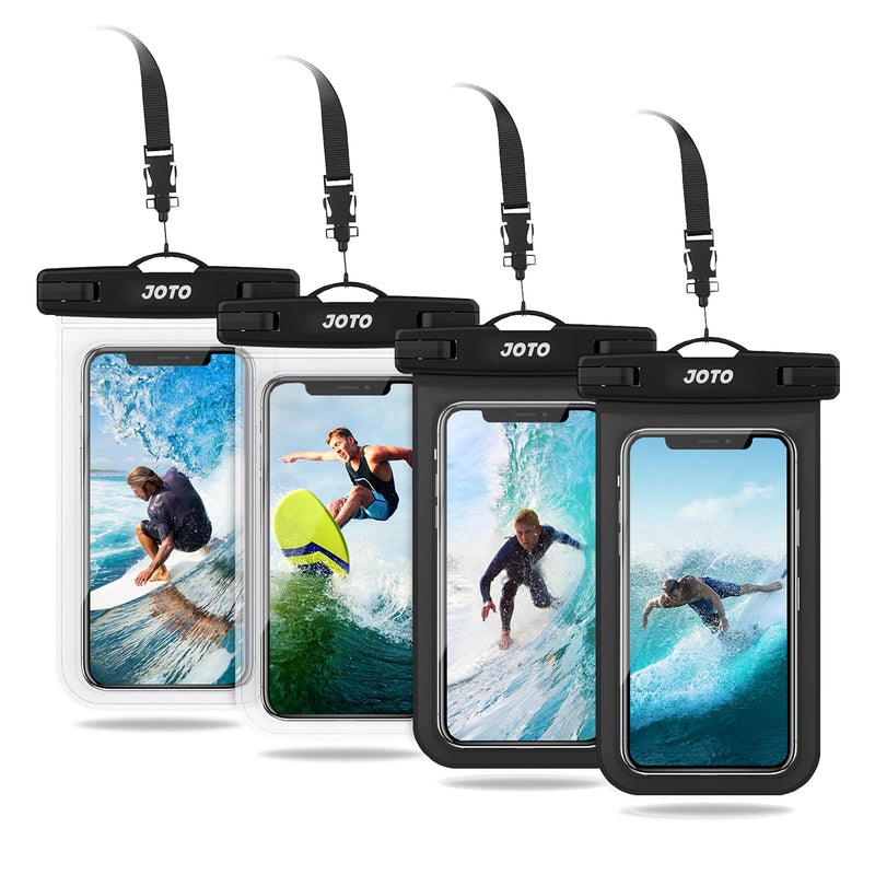  [AUSTRALIA] - JOTO Universal Waterproof Phone Pouch up to 7 inch, Dry Bag Underwater Case for iPhone 13 Pro Max 12 11 XS XR 8 7 Plus, Galaxy S21 Ultra/A42/S10 Note10,Moto,Pixel -4 Pack, 2Black/2Clear