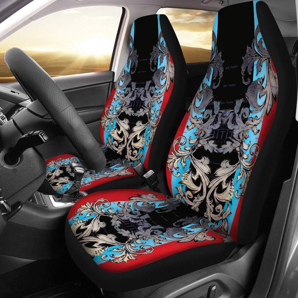  [AUSTRALIA] - Stripe Universal Front Seat Cover Women Car Seat Covers Soft Elastic Fit Most Car 2 Pieces retro patterns