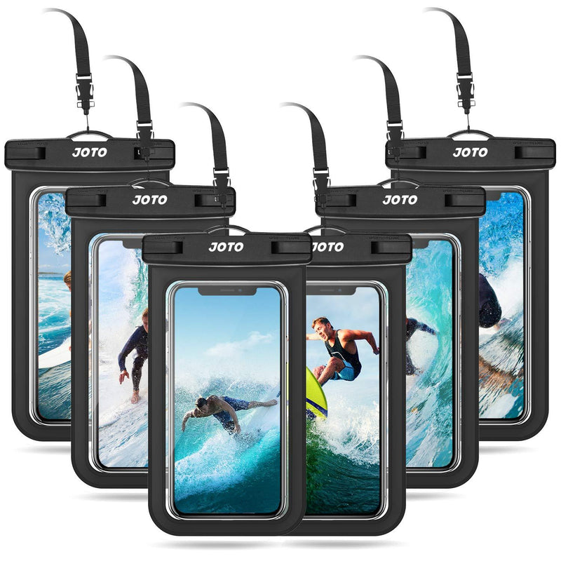  [AUSTRALIA] - JOTO Universal Waterproof Pouch Cellphone Dry Bag Case for iPhone 13 Pro Max 13 Mini, 12 11 Pro Max Xs Max XR XS X 8 7 6S Plus, Galaxy S10 S9/S9+/S8/S8+/Note10+ 9, Pixel 4 XL up to 7" -6 Pack, Black