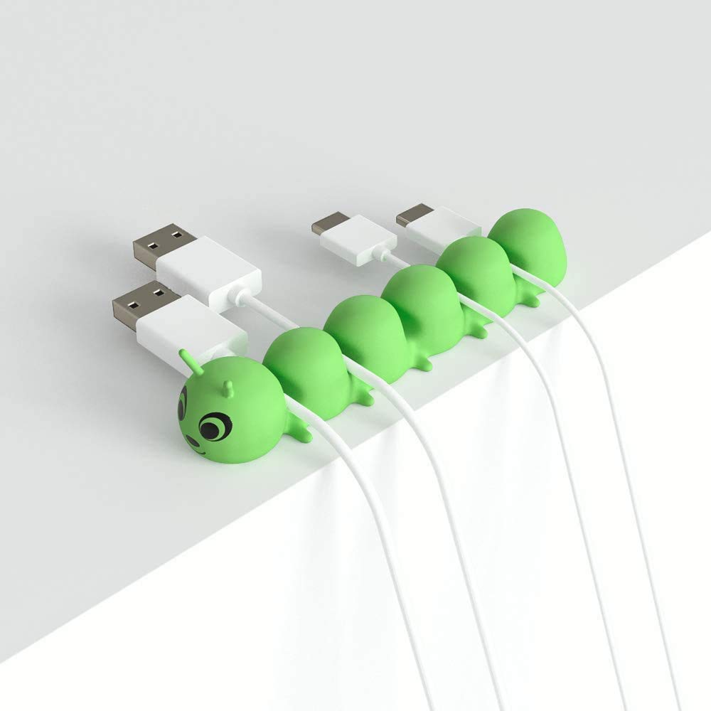  [AUSTRALIA] - Cable Clips - Cord Organizer - Cable Management - Cable Organizer Desk Organizer for Home Office Desk Car, Cubicle, Nightstand, Self Adhesive Cord Holder, Cord Management, Quirky Fun Caterpillar Green Clip Holder