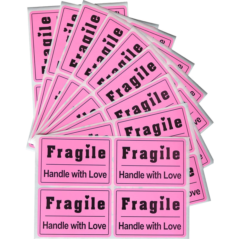 MeshaKippa 300pcs 2x3" Cute Pink Fragile Shipping Sticker for Personal Gift Bag, mailing Packages and Box 2x3 Pink Black - LeoForward Australia