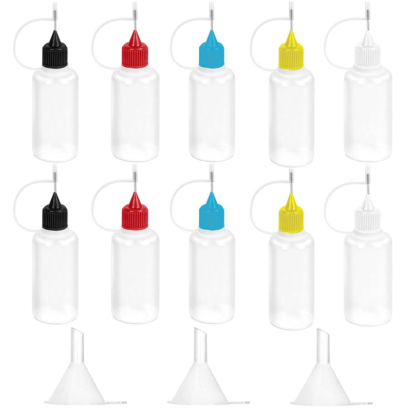  [AUSTRALIA] - 10 Pcs 1 Ounce Precision Tip Applicator Bottle 30 ML Translucent Glue Bottles Multicolor Lid with 3 Pcs Mini Funnel, for Alcohol Ink Craft Acrylic Painting