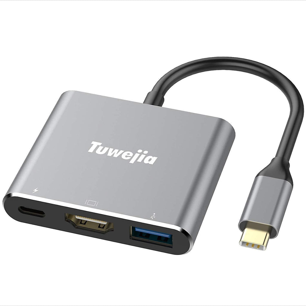  [AUSTRALIA] - USB C to HDMI Multiport Adapter Tuwejia USB 3.1 Gen 1 Thumderbolt 3 to HDMI 4K Video Converter/USB 3.0 Hub Port PD Quick Charging Port with Large Proj Grey