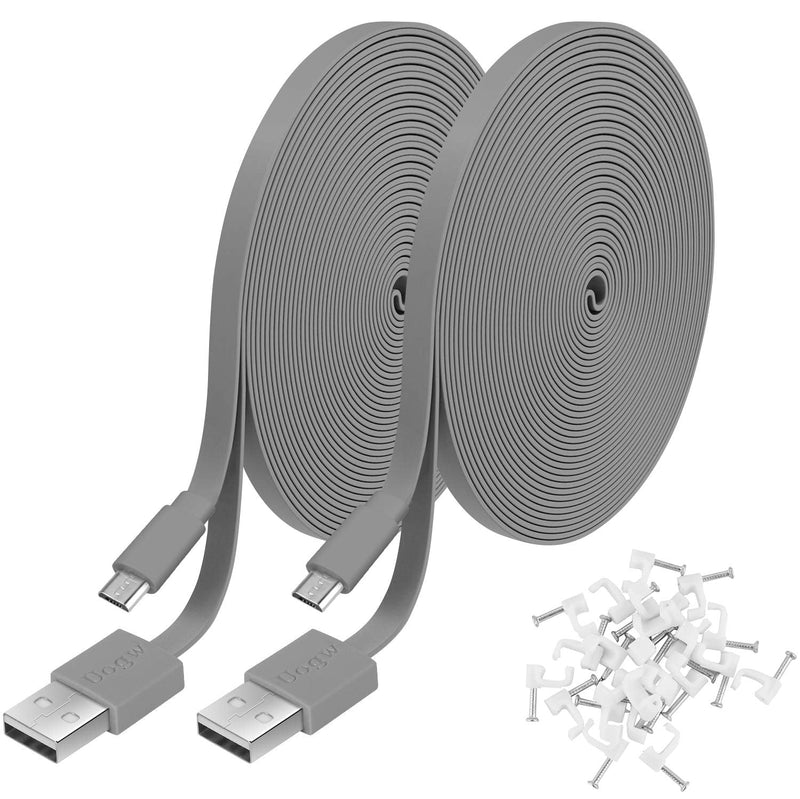  [AUSTRALIA] - 2 Pack 20FT Power Extension Cable Compatible with WyzeCam, Wyze Cam Pan, NestCam Indoor,Blink,Amazon Cloud Camera,USB to Micro USB Durable Charging and Data Sync Cord (Gray) Gray