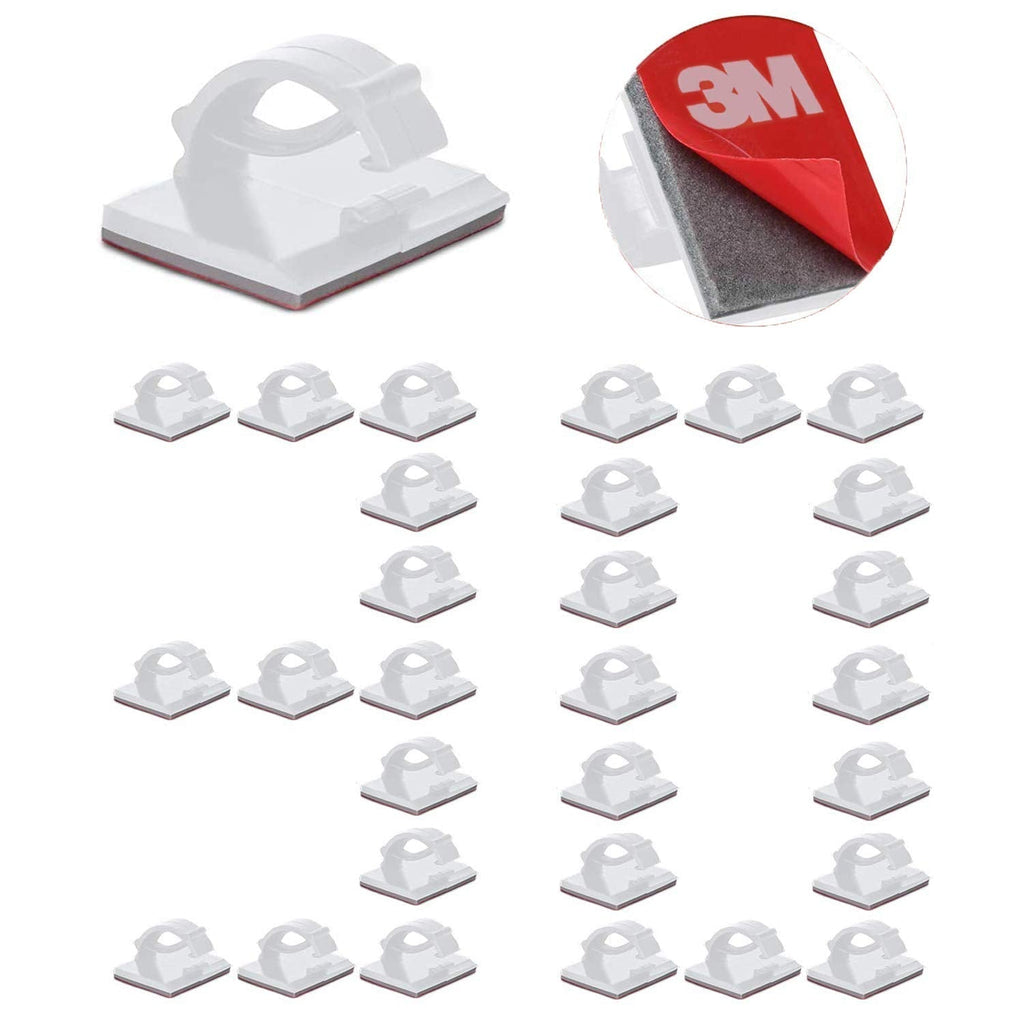  [AUSTRALIA] - 30PCS 3M Self Adhesive Cable Clips Management Strong Wire Holders Cord Organizer Cable Clamp Sticky Desk Management for Office Home Car Tables PC Laptop TV Walls (White) 30 Pieces White